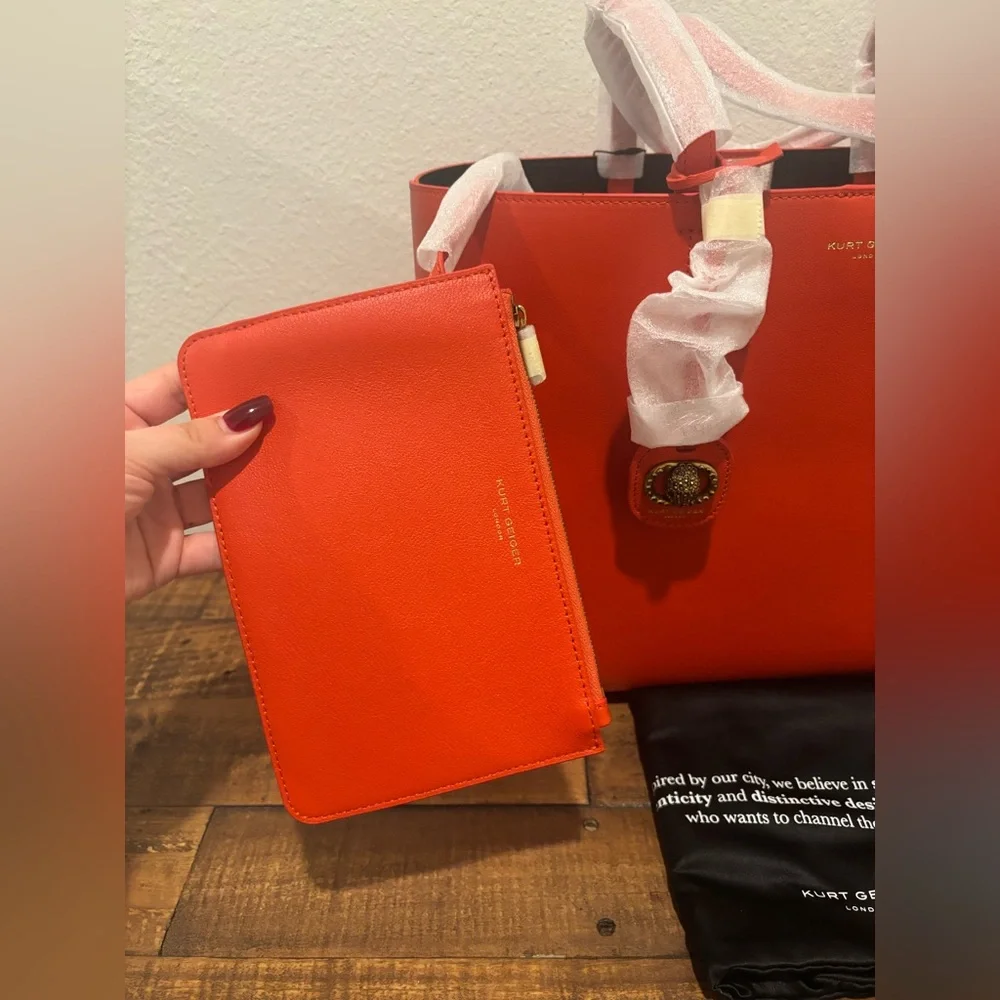 Kurt Geiger Vibrant Orange Tote with Matching Pouch - Picture 3 of 12